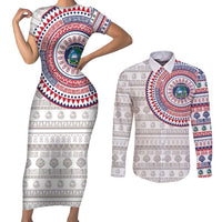 Liberia Couples Matching Short Sleeve Bodycon Dress and Long Sleeve Button Shirt African Tribal Pattern