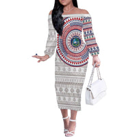 Liberia Family Matching Off The Shoulder Long Sleeve Dress and Hawaiian Shirt African Tribal Pattern