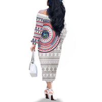 Liberia Family Matching Off The Shoulder Long Sleeve Dress and Hawaiian Shirt African Tribal Pattern