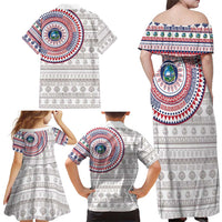 Liberia Family Matching Off Shoulder Maxi Dress and Hawaiian Shirt African Tribal Pattern