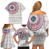 Liberia Family Matching Off Shoulder Short Dress and Hawaiian Shirt African Tribal Pattern