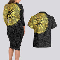 Eritrea Couples Matching Long Sleeve Bodycon Dress and Hawaiian Shirt African Tribal Mix Paisley Pattern