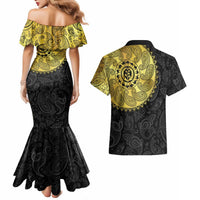Eritrea Couples Matching Mermaid Dress and Hawaiian Shirt African Tribal Mix Paisley Pattern