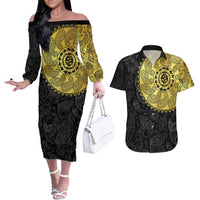 Eritrea Couples Matching Off The Shoulder Long Sleeve Dress and Hawaiian Shirt African Tribal Mix Paisley Pattern