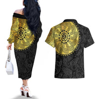 Eritrea Couples Matching Off The Shoulder Long Sleeve Dress and Hawaiian Shirt African Tribal Mix Paisley Pattern