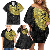 Eritrea Family Matching Off Shoulder Short Dress and Hawaiian Shirt African Tribal Mix Paisley Pattern