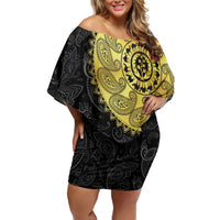 Eritrea Family Matching Off Shoulder Short Dress and Hawaiian Shirt African Tribal Mix Paisley Pattern