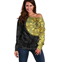 Eritrea Off Shoulder Sweater African Tribal Mix Paisley Pattern