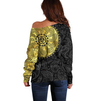 Eritrea Off Shoulder Sweater African Tribal Mix Paisley Pattern
