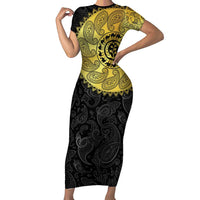 Eritrea Short Sleeve Bodycon Dress African Tribal Mix Paisley Pattern