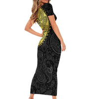 Eritrea Short Sleeve Bodycon Dress African Tribal Mix Paisley Pattern