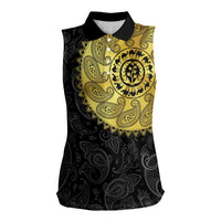 Eritrea Women Sleeveless Polo Shirt African Tribal Mix Paisley Pattern