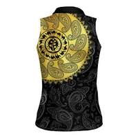 Eritrea Women Sleeveless Polo Shirt African Tribal Mix Paisley Pattern