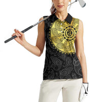 Eritrea Women Sleeveless Polo Shirt African Tribal Mix Paisley Pattern