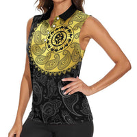 Eritrea Women Sleeveless Polo Shirt African Tribal Mix Paisley Pattern