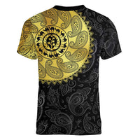 Eritrea Women V-Neck T-Shirt African Tribal Mix Paisley Pattern