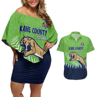 Kane County 2025 Baseball Custom Couples Matching Off Shoulder Short Dress and Hawaiian Shirt Cougar Fight Cougar Win