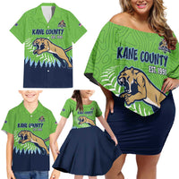 Kane County 2025 Baseball Custom Family Matching Off Shoulder Short Dress and Hawaiian Shirt Cougar Fight Cougar Win