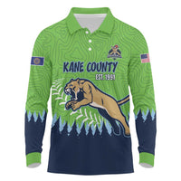 Kane County 2025 Baseball Custom Long Sleeve Polo Shirt Cougar Fight Cougar Win
