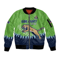 Kane County 2025 Baseball Custom Sleeve Zip Bomber Jacket Cougar Fight Cougar Win