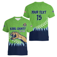 Kane County 2025 Baseball Custom Women V-Neck T-Shirt Cougar Fight Cougar Win