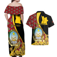 Personalized Angola Couples Matching Off Shoulder Maxi Dress and Hawaiian Shirt Coat Of Arms Welwitschia Mirabilis