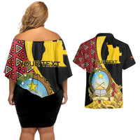 Personalized Angola Couples Matching Off Shoulder Short Dress and Hawaiian Shirt Coat Of Arms Welwitschia Mirabilis