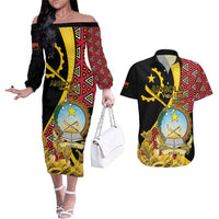 Personalized Angola Couples Matching Off The Shoulder Long Sleeve Dress and Hawaiian Shirt Coat Of Arms Welwitschia Mirabilis