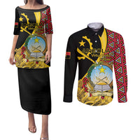Personalized Angola Couples Matching Puletasi and Long Sleeve Button Shirt Coat Of Arms Welwitschia Mirabilis