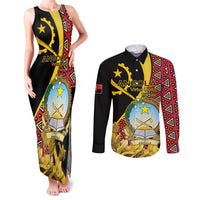 Personalized Angola Couples Matching Tank Maxi Dress and Long Sleeve Button Shirt Coat Of Arms Welwitschia Mirabilis