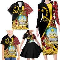 Personalized Angola Family Matching Long Sleeve Bodycon Dress and Hawaiian Shirt Coat Of Arms Welwitschia Mirabilis
