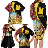 Personalized Angola Family Matching Long Sleeve Bodycon Dress and Hawaiian Shirt Coat Of Arms Welwitschia Mirabilis