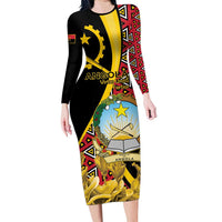 Personalized Angola Family Matching Long Sleeve Bodycon Dress and Hawaiian Shirt Coat Of Arms Welwitschia Mirabilis