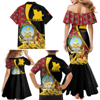 Personalized Angola Family Matching Mermaid Dress and Hawaiian Shirt Coat Of Arms Welwitschia Mirabilis