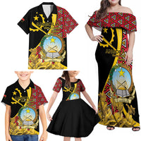 Personalized Angola Family Matching Off Shoulder Maxi Dress and Hawaiian Shirt Coat Of Arms Welwitschia Mirabilis
