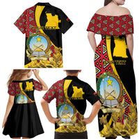 Personalized Angola Family Matching Off Shoulder Maxi Dress and Hawaiian Shirt Coat Of Arms Welwitschia Mirabilis