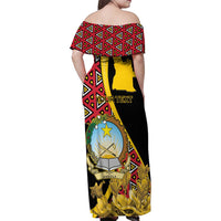 Personalized Angola Family Matching Off Shoulder Maxi Dress and Hawaiian Shirt Coat Of Arms Welwitschia Mirabilis