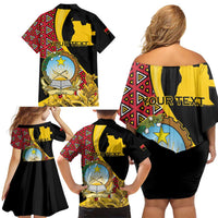 Personalized Angola Family Matching Off Shoulder Short Dress and Hawaiian Shirt Coat Of Arms Welwitschia Mirabilis
