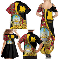 Personalized Angola Family Matching Summer Maxi Dress and Hawaiian Shirt Coat Of Arms Welwitschia Mirabilis