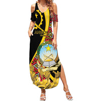 Personalized Angola Family Matching Summer Maxi Dress and Hawaiian Shirt Coat Of Arms Welwitschia Mirabilis