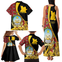 Personalized Angola Family Matching Tank Maxi Dress and Hawaiian Shirt Coat Of Arms Welwitschia Mirabilis