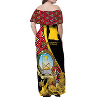Personalized Angola Off Shoulder Maxi Dress Coat Of Arms Welwitschia Mirabilis