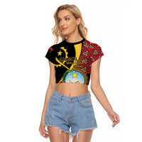 Personalized Angola Raglan Cropped T Shirt Coat Of Arms Welwitschia Mirabilis