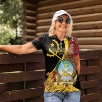 Personalized Angola Women Polo Shirt Coat Of Arms Welwitschia Mirabilis