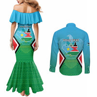 Personalised South Sudan Independence Day Couples Matching Mermaid Dress and Long Sleeve Button Shirt Coat Of Arms With Flag Map