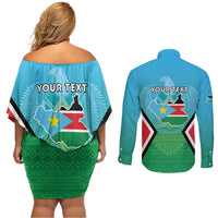 Personalised South Sudan Independence Day Couples Matching Off Shoulder Short Dress and Long Sleeve Button Shirt Coat Of Arms With Flag Map - Wonder Print Shop