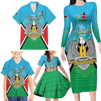 Personalised South Sudan Independence Day Family Matching Long Sleeve Bodycon Dress and Hawaiian Shirt Coat Of Arms With Flag Map - Wonder Print Shop