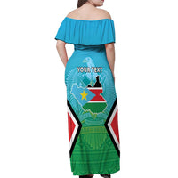 Personalised South Sudan Independence Day Off Shoulder Maxi Dress Coat Of Arms With Flag Map - Wonder Print Shop