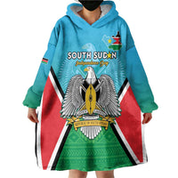 Personalised South Sudan Independence Day Wearable Blanket Hoodie Coat Of Arms With Flag Map - Wonder Print Shop