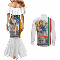 Ethiopian Christmas Couples Matching Mermaid Dress and Long Sleeve Button Shirt Saint Mary Lalibela Churches